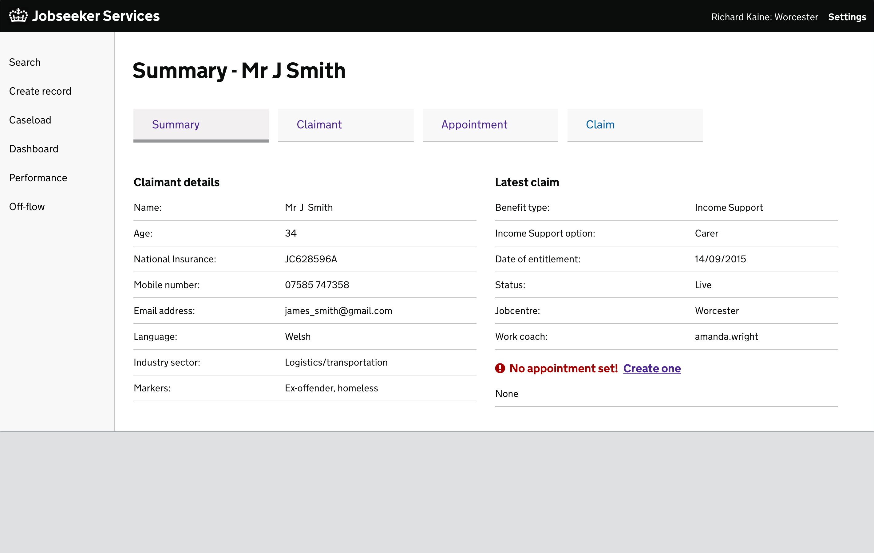 Enchanced Jobseeker Services claimant record