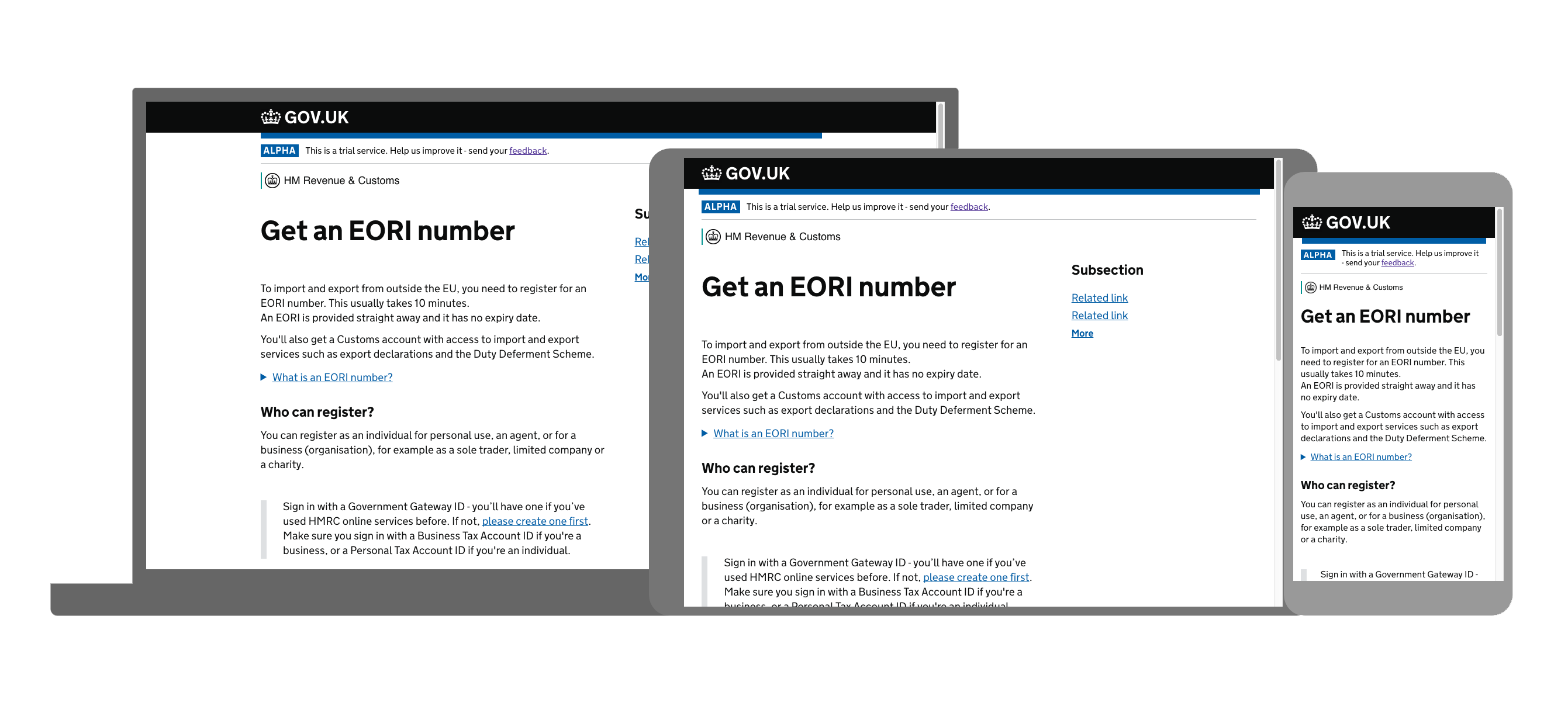 Get an EORI number start page