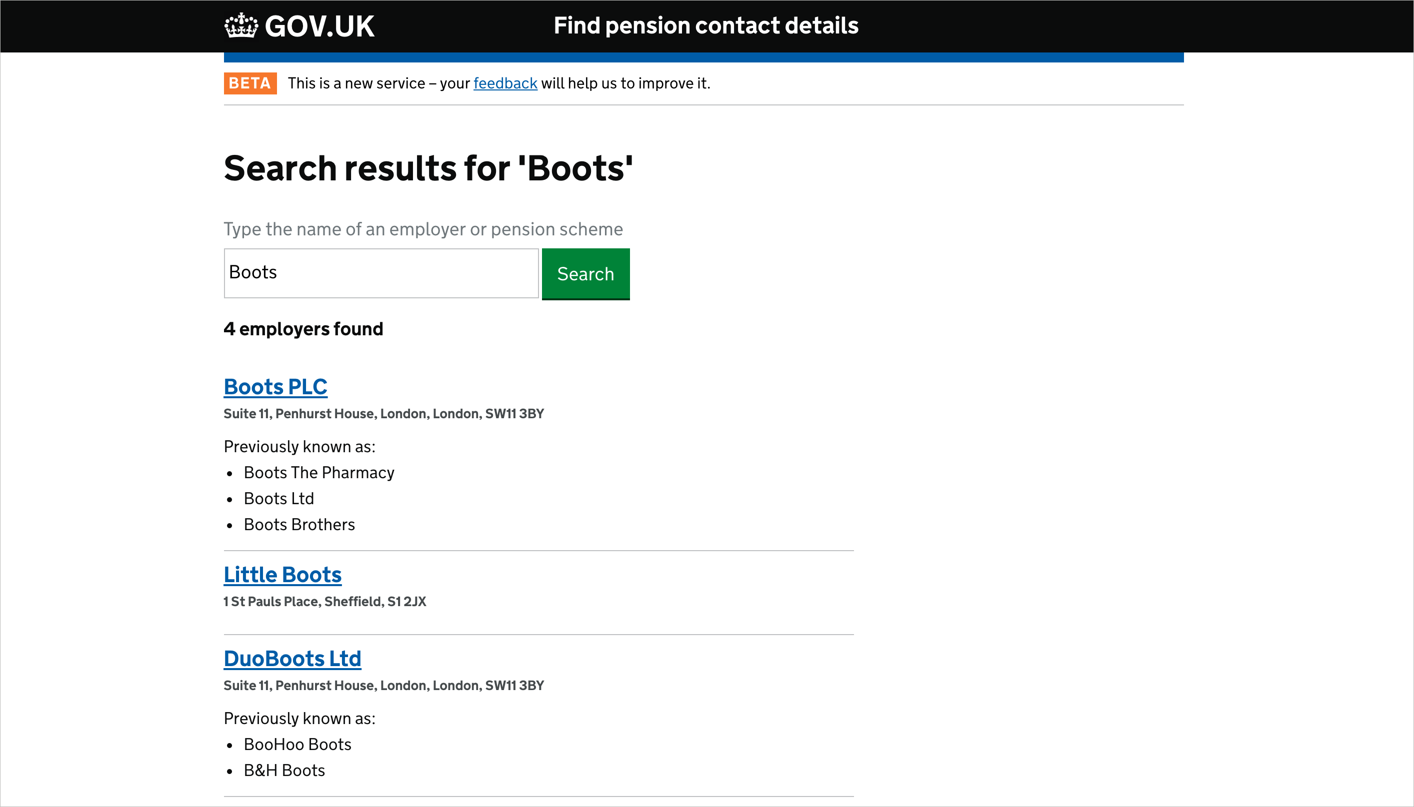 'Find a lost pension' Beta iteration