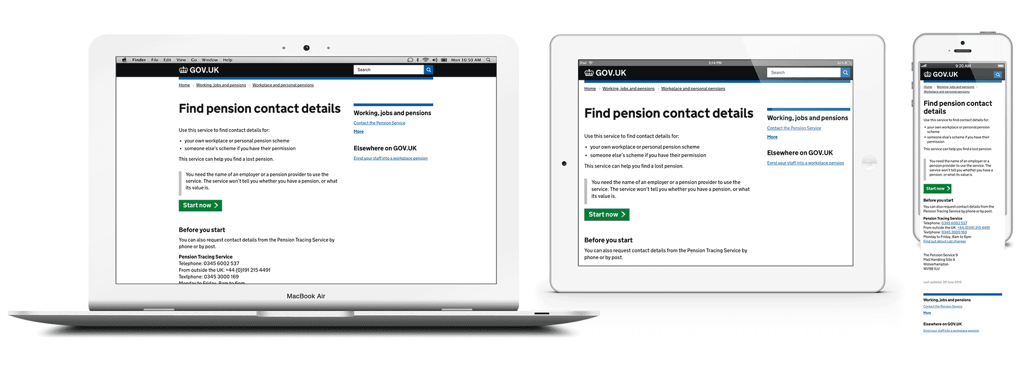 Find a lost pension responsive website