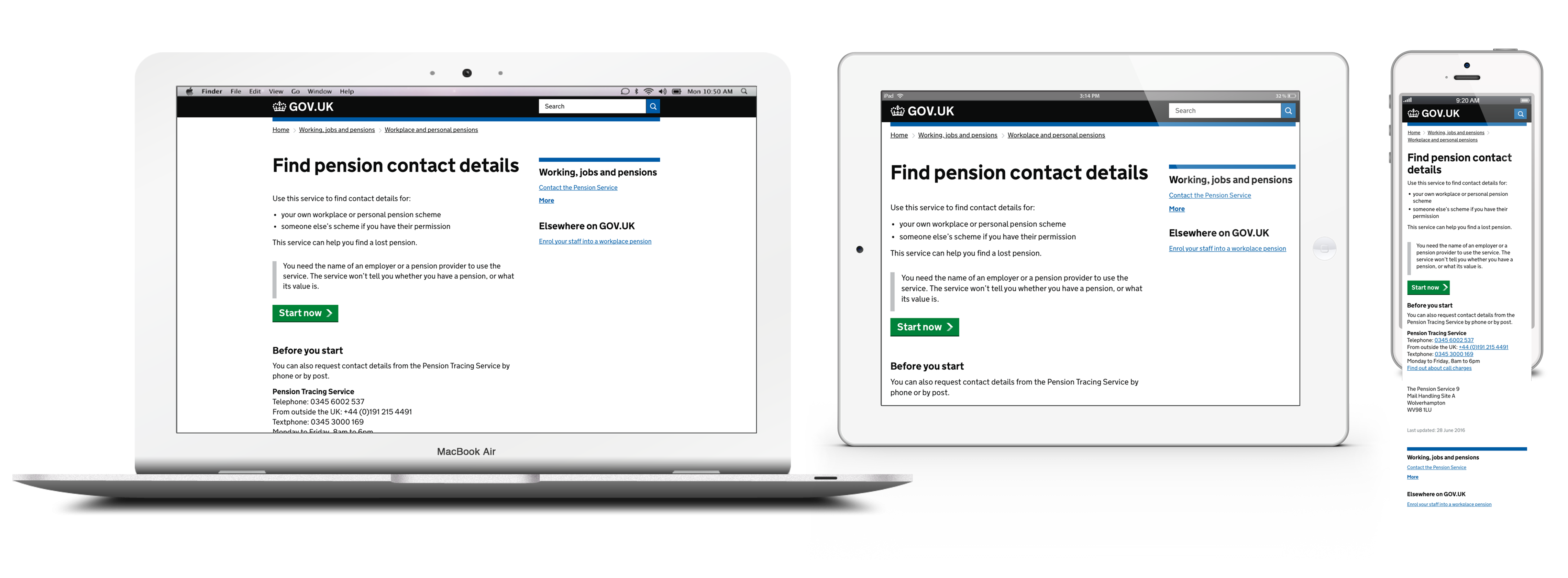 Find a lost pension responsive website