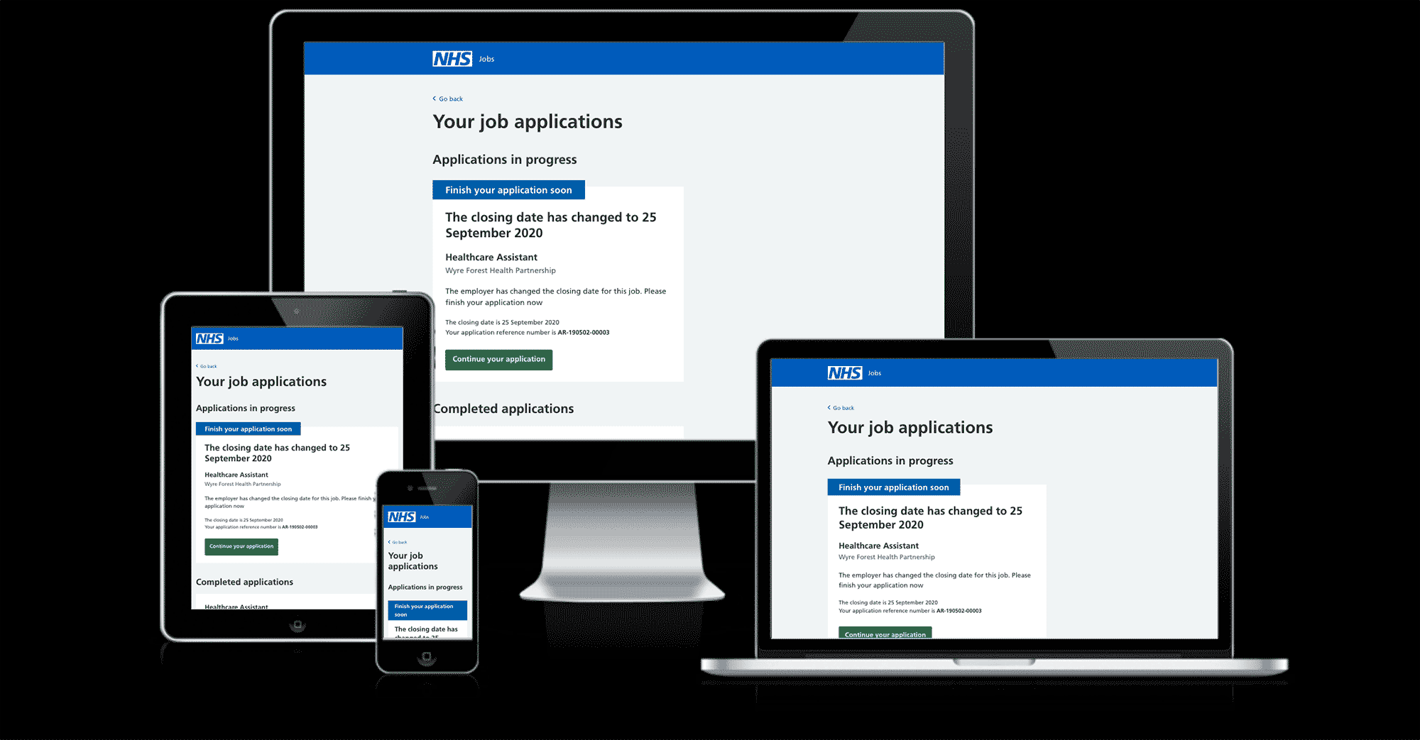 NHS Jobs Applicant dashboard