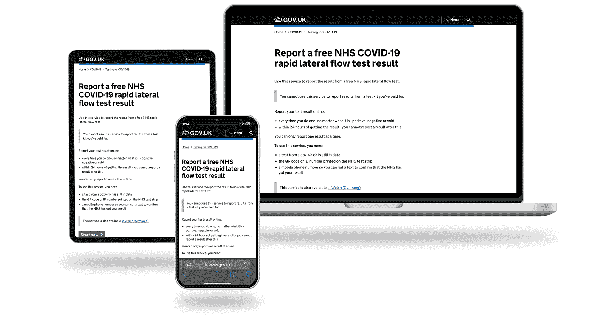 Report a COVID-19 test result screengrabs